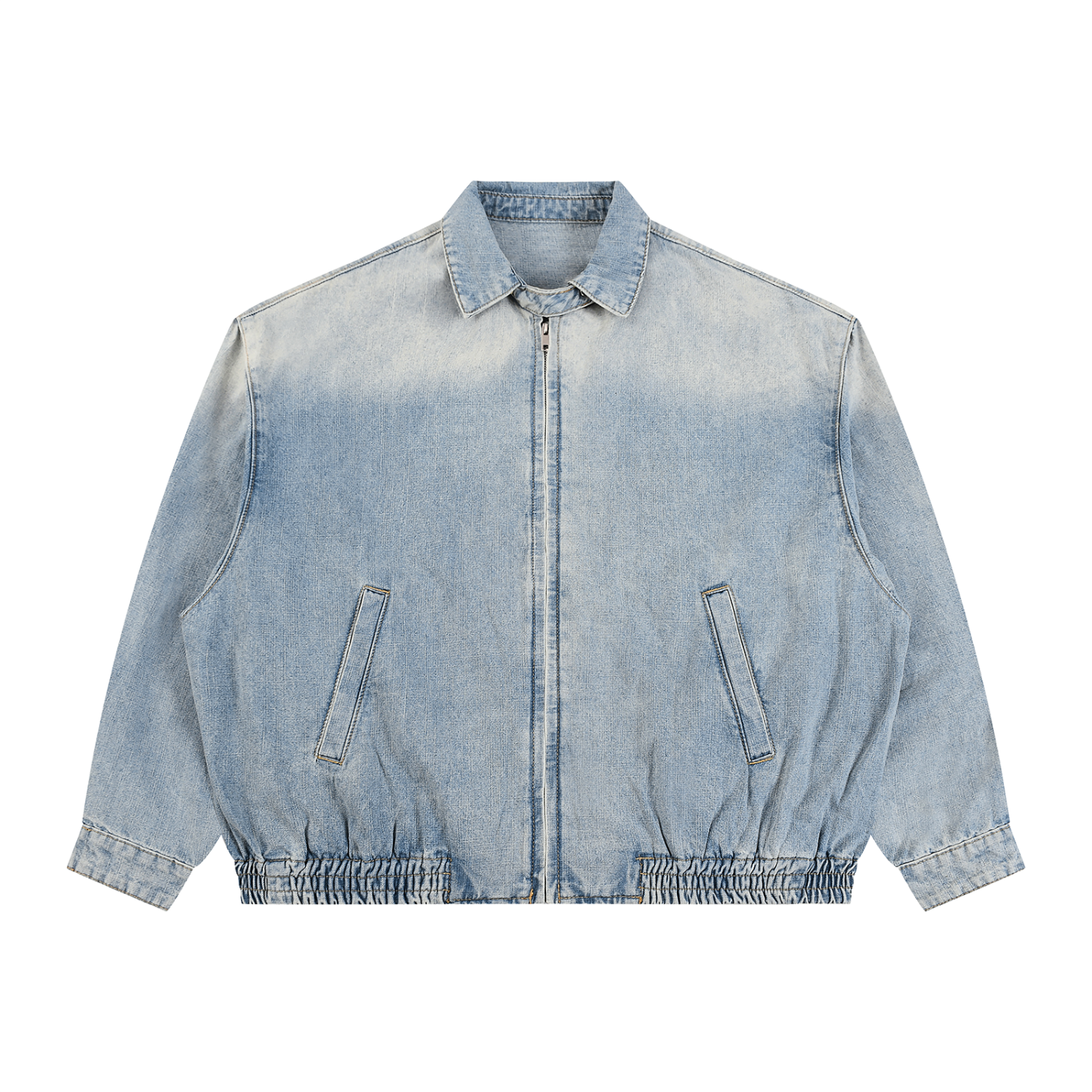 Unisex Vintage Wash Full-Zip Denim Jacket
