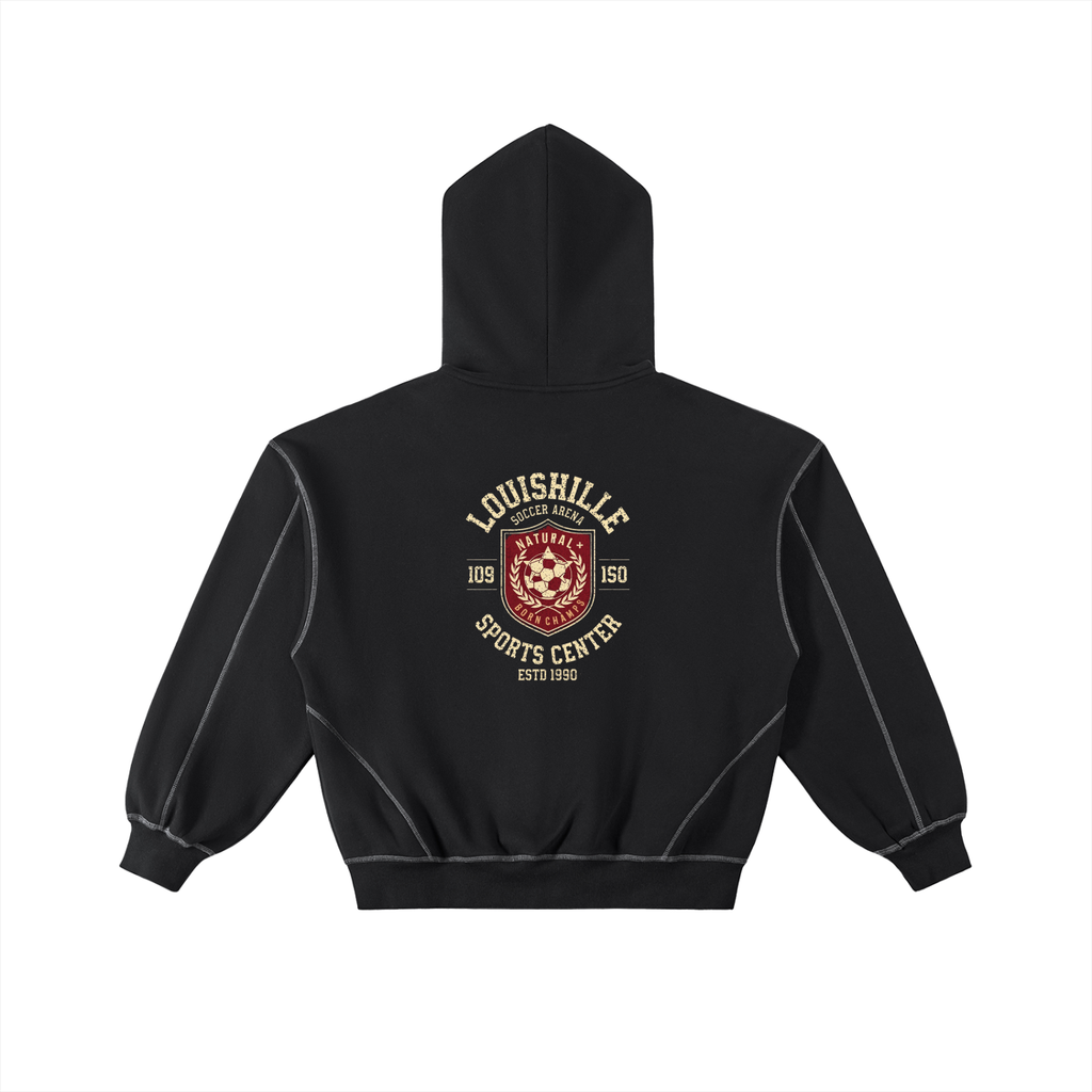 Contrast-Stitched Boxy Fleece Zip Hoodie
