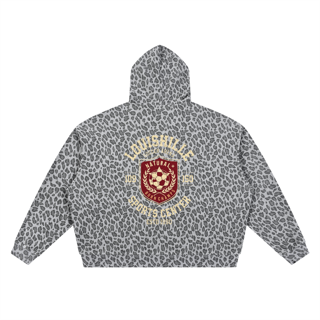 Unisex Leopard Print Waffle Full Zip Hoodie
