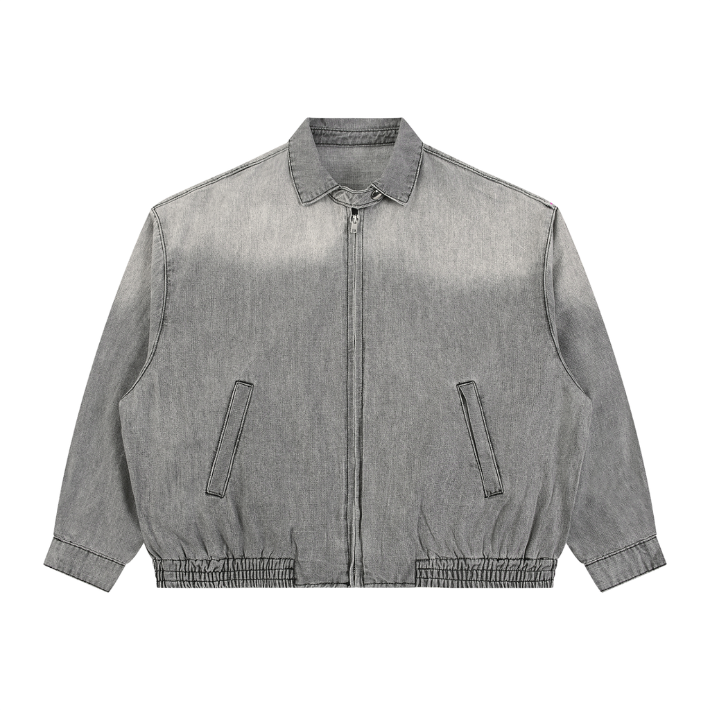 Unisex Vintage Wash Full-Zip Denim Jacket