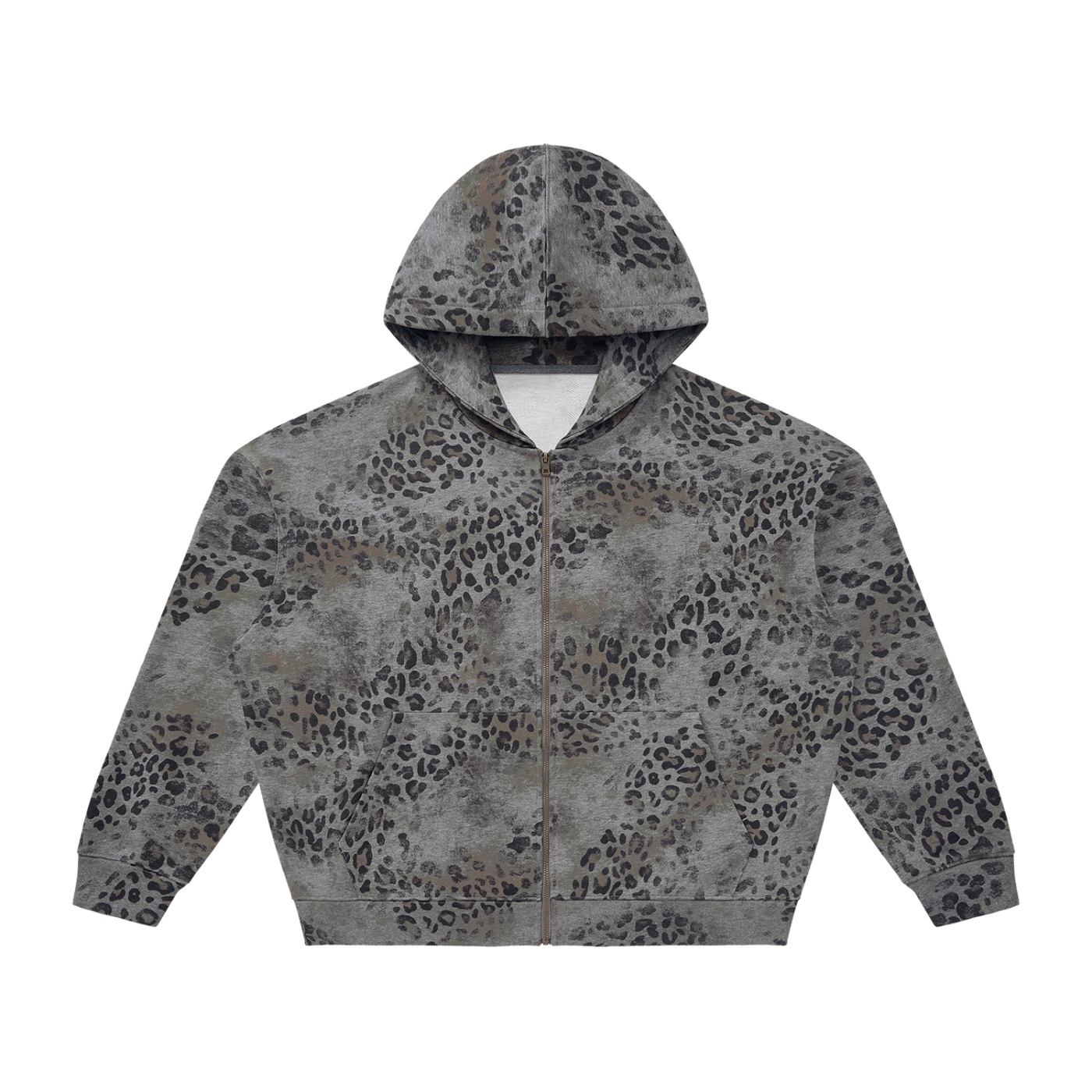 Unisex Vintage Wash Leopard Full Zip Hoodie