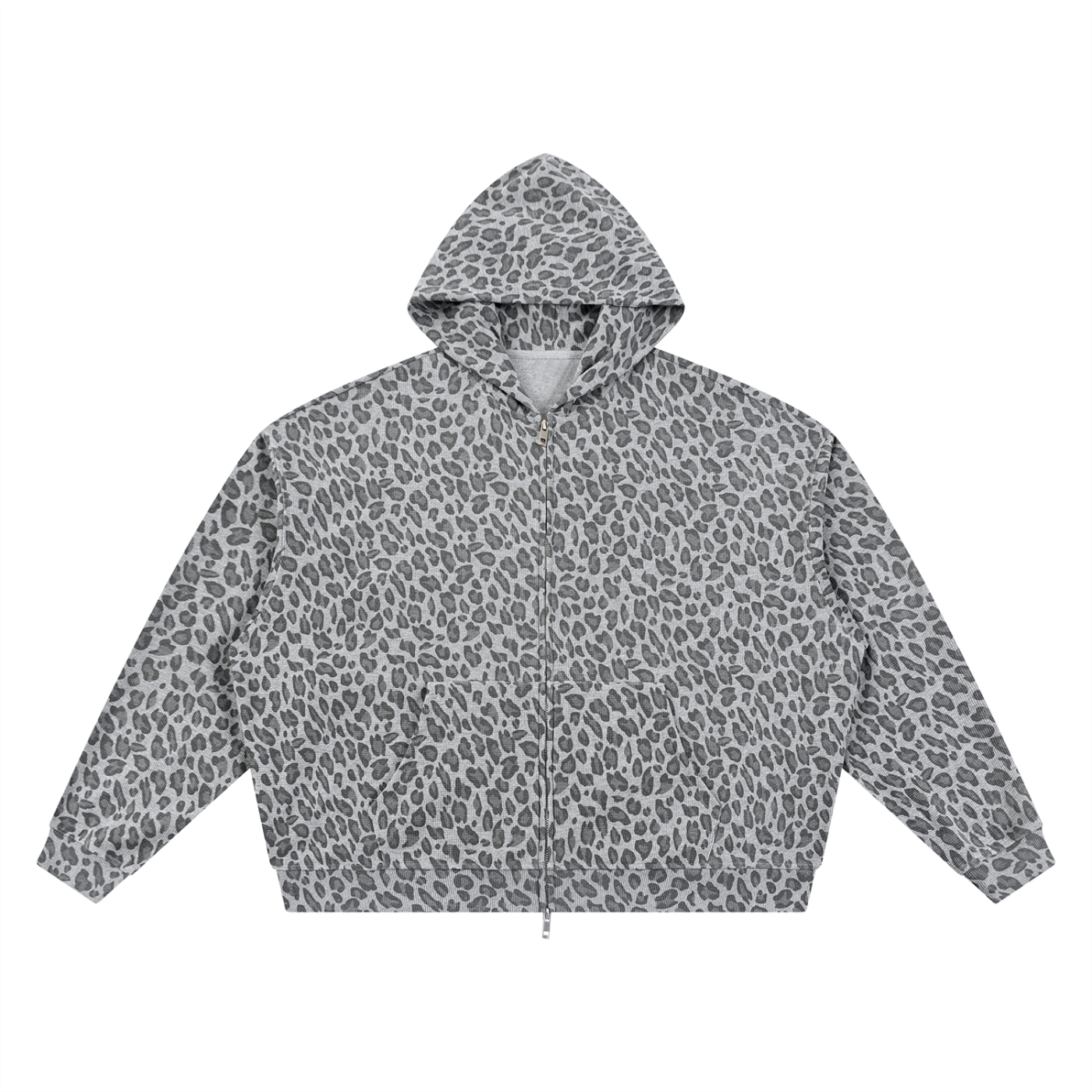 Unisex Leopard Print Waffle Full Zip Hoodie