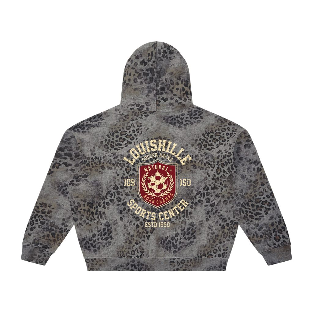 Unisex Vintage Wash Leopard Full Zip Hoodie